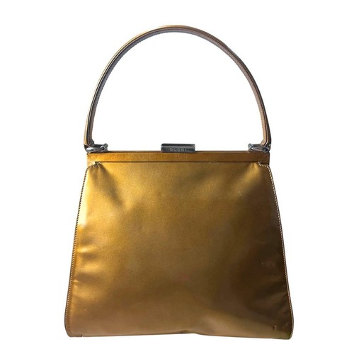 GUCCI Tom Ford Hand Bag Clasp Lock Leather Gold Silver Hardware Vintage Japan