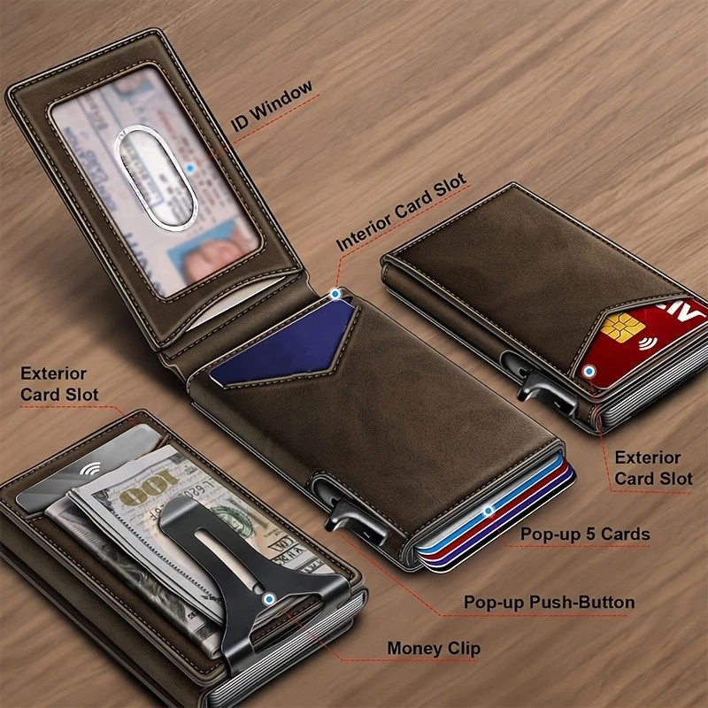 Cartera delgada plegable de fibra de carbono - Bloqueo RFID, clip para dinero, elegante y segura Foto 3 de 4