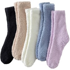 Fuzzy Socks for Women - Warm Sleeping Socks for Women, 5 Pairs Mix Solid Color
