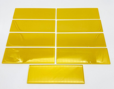 LOT of 9 Unused Yellow Glass 12'' X 4'' X 1/4'' Backsplash Subway Wall Tiles