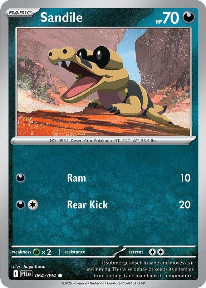 Sandile PFL 064/094 Pokémon ME02: Phantasmal Flames Common Reverse Holofoil E...