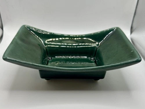 Vintage HULL USA #422 Green Drip Glazed Rectangular Ceramic Pottery Planter/Dish