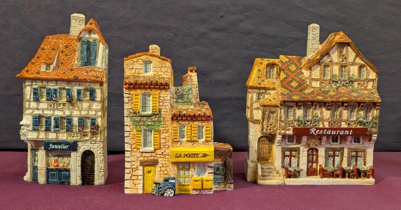 Three (3) J Carlton Dominique Gault  Miniature Houses Poste Juwelier Restaurant