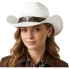 NEW SANSTHS Black Western Cowboy Hat Wide Brim Felt Suede Rodeo Party Costume