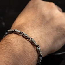 Men's Viking Pattern Engraved Oxidized 925 Sterling Silver Chain Bracelet