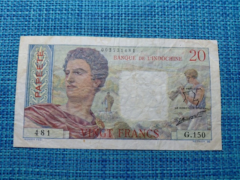 🇵🇫 French Polynesia Tahiti 20 francs  1963  P-21 P-21c Banknote 061226-12