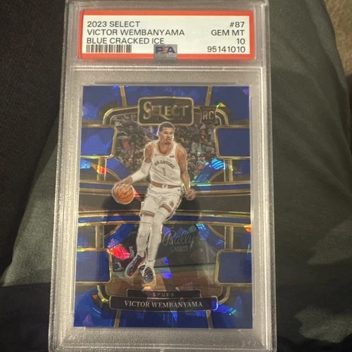 VICTOR WEMBANYAMA 2023 SELECT BLUE CRACKED ICE PRIZM RC #87 PSA 10 GEM MINT!