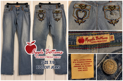 Y2K Apple Bottoms Picked Fresh Daily Jeans 7/8 Bootcut Embroidered