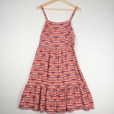 Loft Womens Sun Dress Sz 8 Red Pink Aztec Stripe Adjustable Straps Lined Flowing