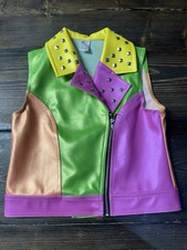 Neon Bright Studded Asymmetrical Zipper Vest Weissman Style 8637 Costume