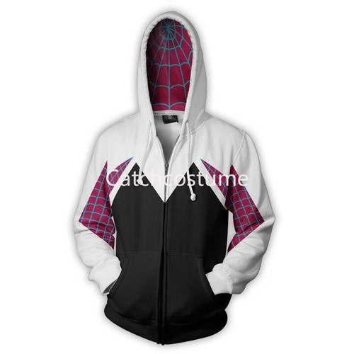 Spider Gwen Spiderman Hoodie Sweatshirt Cosplay Costume Zipper Coat Jacket - Picture 4 of 5