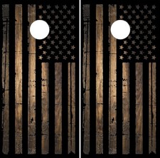 Distressed Burnt Wood Flag LAMINATED Cornhole Wrap Bag Toss Skin Decal