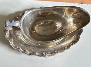 Vintage Silver Plated Gravy Boat with Attached Catch Plate