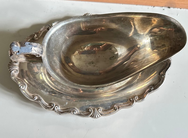 Vintage Silver Plated Gravy Boat with Attached Catch Plate
