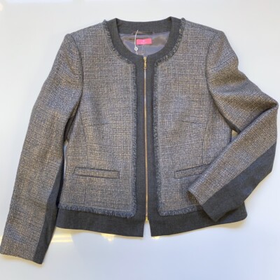 NWT $725 BASLER Grey Whisp Silver Collarless Wool Zip Blazer Jacket sz 40 10