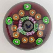 Perthshire 1977D Rooster Picture Cane Central Window Millefiori Paperweight