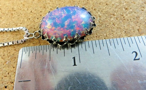 Sterling Silver Fire Confetti Opal Dragons Breath Pendant 30" Box Necklace #230 - Picture 7 of 12