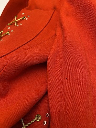 VTG CACHE CRISCIONE NY Red Skirt Suit Women SMALL PETITE Gold Buttons Rayon/Wool - Picture 18 of 24