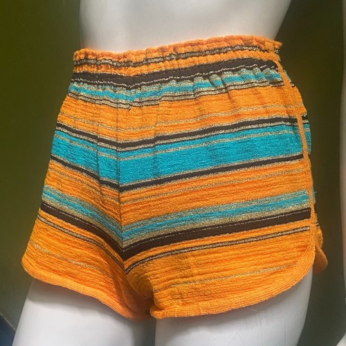 1970s Striped Disco Shorts Size XS Orange Metallic High Waisted Athletic Glam