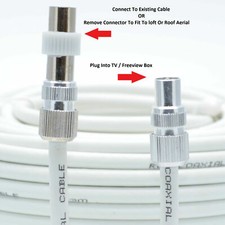 TV Ariel Lead video lead TV Lead, Aerial Coax Cable RF lead RG6 7mm White 1m