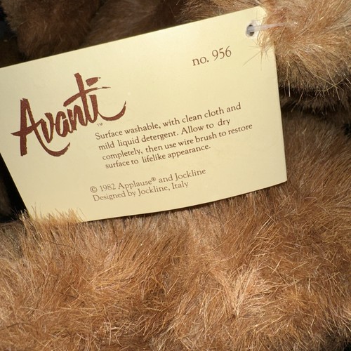 Vintage Avanti Applause 1982 Jockline Teddy Bear Plush Bear 20 Inch Sitting Tag - Picture 4 of 9