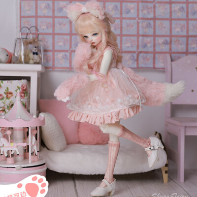1/4 BJD Doll SD Plush Cat Girl Resin Joint Body Eyes Makeup Wig Full Set Clothes