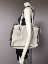 Vintage Purse Ivory Snakeskin-accent side panels Large Roomy Shoulder 14"x11"x5"