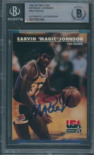 1992 Skybox USA #29 Magic Johnson Beckett Authentic Autograph Signed *1896