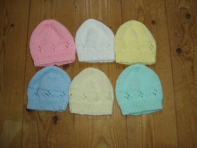 Neu handgestrickte Babymütze in weiß, rosa, zitrone, cremefarben, neuwertig oder blau Neugeborene 