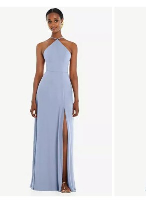 Lovely Diamond Halter Maxi Dress with Adjustable Straps in Sky
