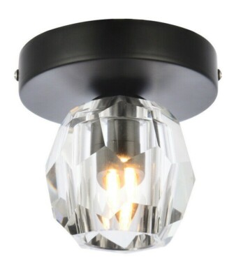 Crystal Flush Mount or Wall Sconce Light Fixture Black Modern Bathroom Bedroom