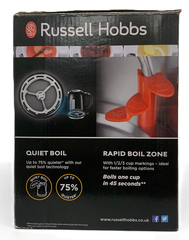Russell Hobbs Quiet Boil Kettle 1.7L, 3kW Rapid Boil, 360° Base Black
