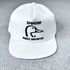 Vintage Ducks Unlimited Sponsor Hat Strapback White Blue Cap Hunting Wildlife