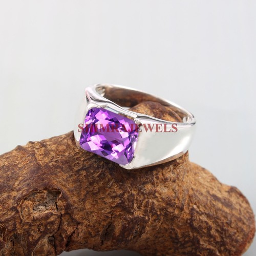 Naturale Ametista Pietra Preziosa Con 14K Placcato Oro Bianco Argento Anello - Foto 6 di 11