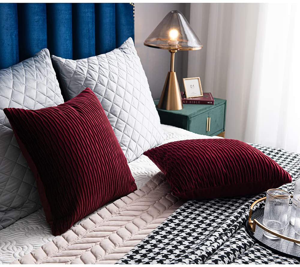 DEZENE Burgundy Red Throw Pillow Covers 2 Pack Inch Original Striped Velvet Squ 313095681635 eBay