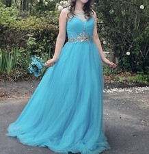 Spectacular Medium Long Prom- Quincea era Aqua Blue Dress Excellent Condition