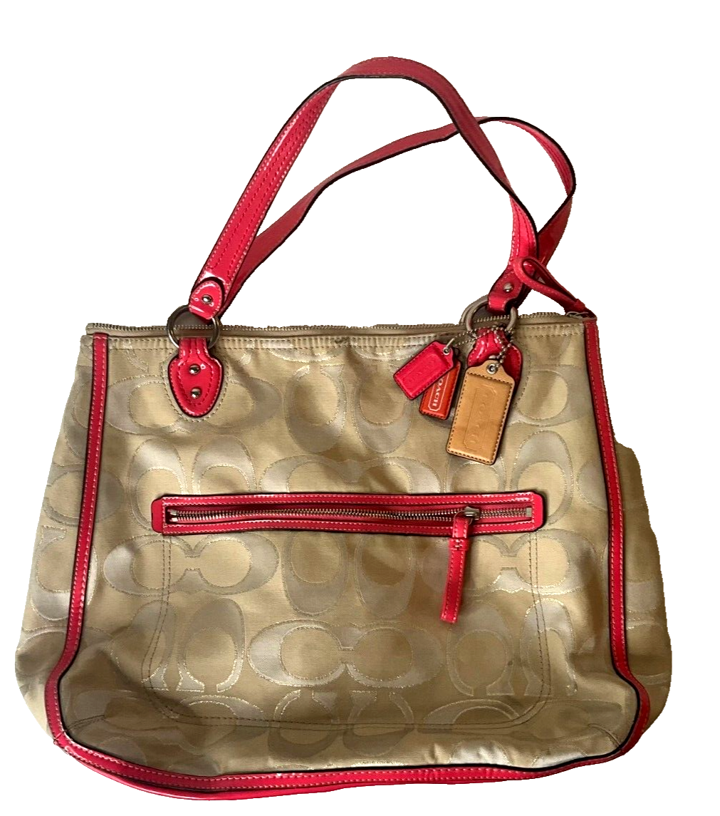 Coach Poppy Signature Metallic Outline Hallie Tote Handbag J1249