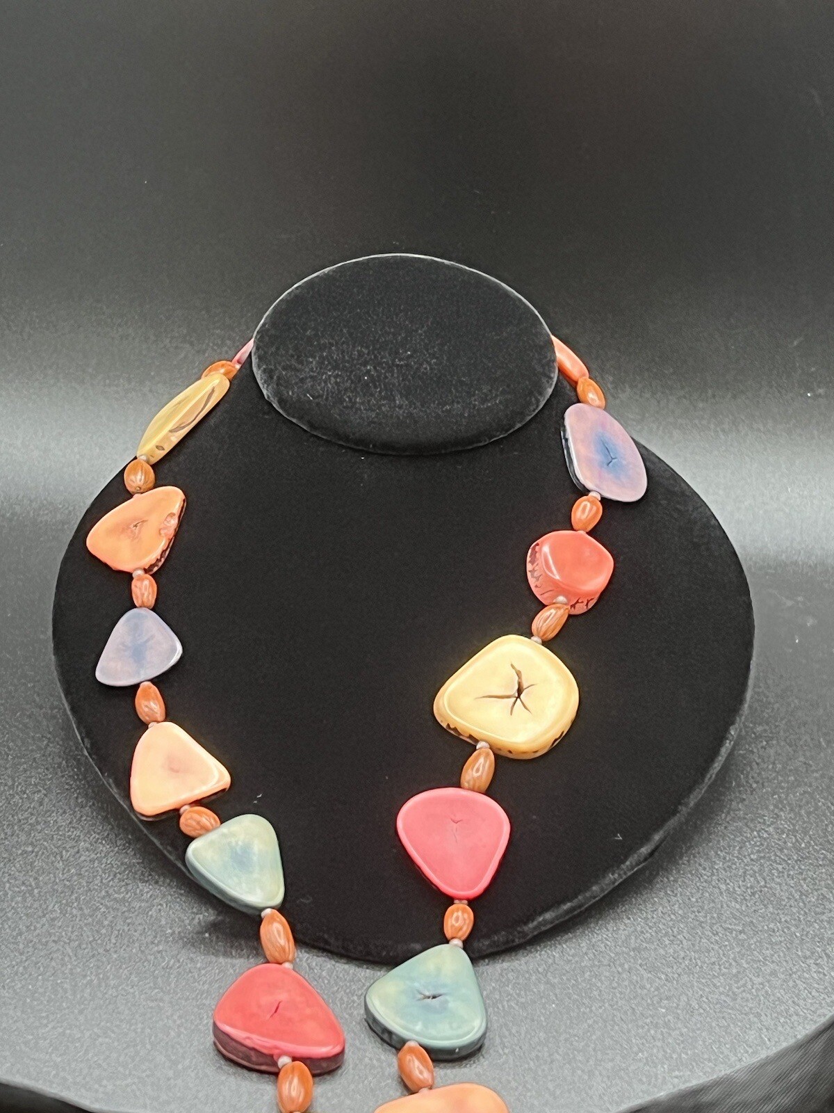 Multi Colored Flat Disc Long Beaded Necklace - image 8