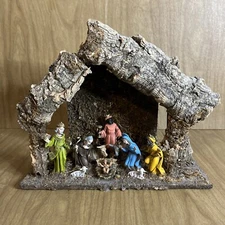 Vintage Nativity Manger Stable Creche Italy Wood Christmas Jesus 9 Figures