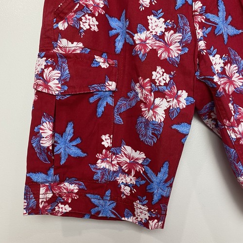 Red Camel Mens red khaki cotton hawaiian floral Print Bermuda Cargo shorts Sz 29 - Picture 7 of 14