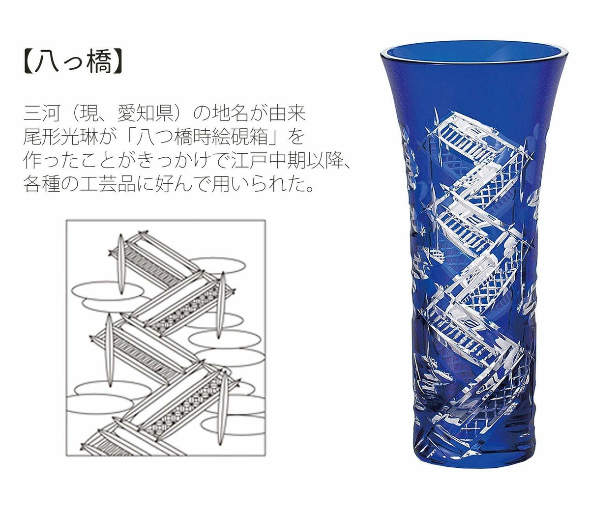 KEIYO（ケイヨウ）APPCASTII Toyo Sasaki Glass Yachiyo Kiriko Flower Vase Yatsuhashi Blue