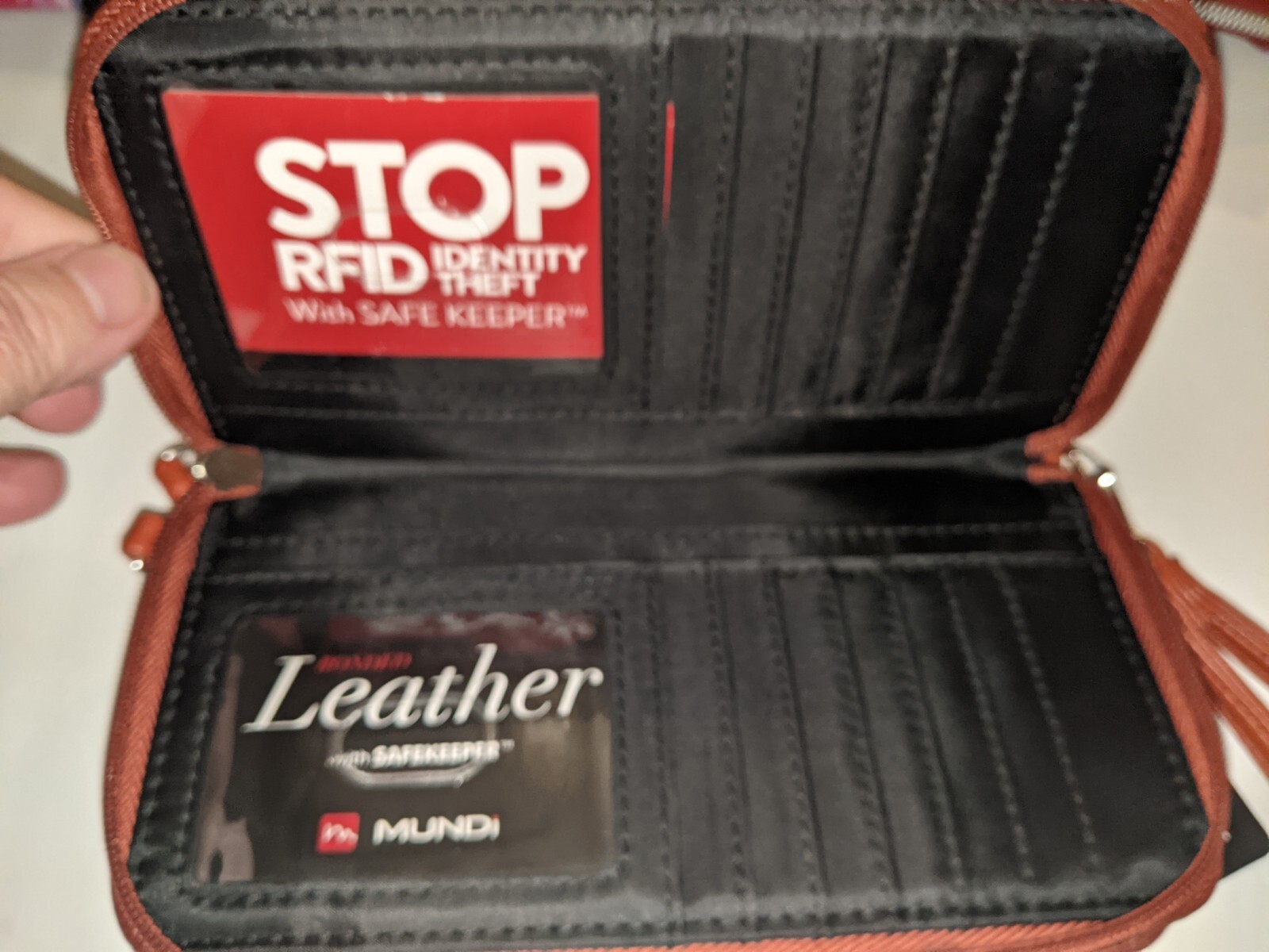 Ladies Leather Double Ziparound WALLET/ Wristlet, RFID, MSRP $44, Brown 