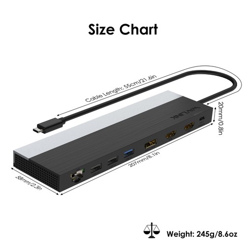 USB C Docking Station Triple Display PD 100W HDMI DisplayPort USB 3.0 2.0 RJ-45 - Picture 24 of 24