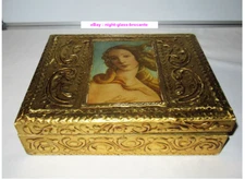 NICE ANTIQUE GILDED WOODEN FLORENTINE STYLE BOX WITH DECORATIVE IMAGE-NO. 15