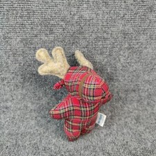 Pier 1 Imports Moose Plush Ornament Decor Reindeer Plaid Red Stuffed Animal 7"