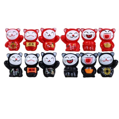 12Pcs Mini Cat Statues OrnamentsLuck CatMiniatures Good Luck CatFeng Shui Goo...