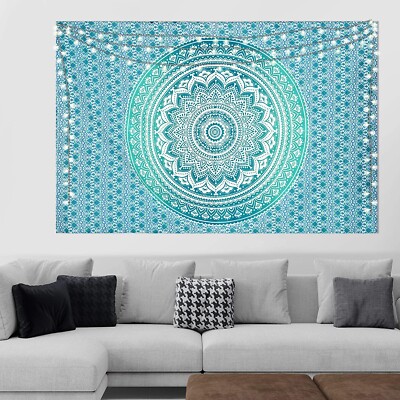40x30'' Grün Mandala Wandteppich Wandbehang Baumwolle Hippie Wohndeko Tisch Abdeckung