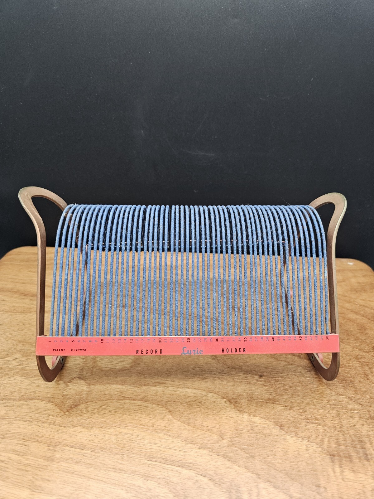 Vintage MCM Lyric Vinyl Record Holder Rack 50 Slots LPs 45 RPM Blue Red