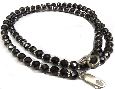 Black Diamond Beaded Necklace Faceted Certified 6 mm Excellent Anniversary Gift.