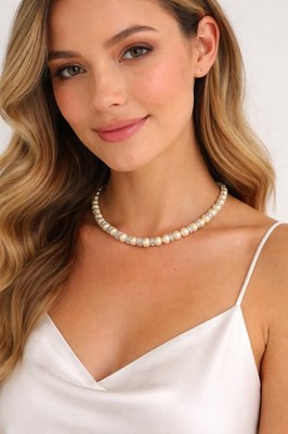 $65 Carolee Silver Tone ''The Lexie'' Faux Pearl Pave Rondelle Necklace JS105